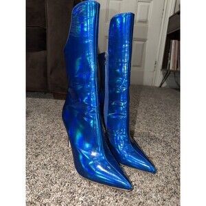 Azalea Wang Size 10 Blue Holographic Knee High Stiletto Boots Pointed Toe